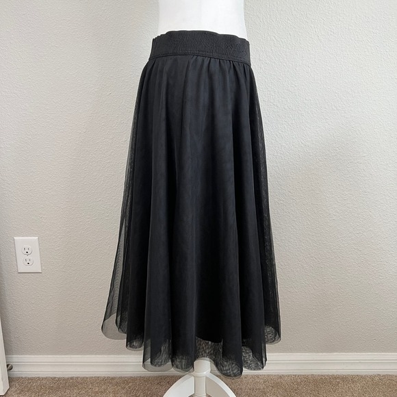 Signature Collection Black Skirt Women's M Midi Tulle Mesh Elastic Waist Formal - Picture 4 of 5